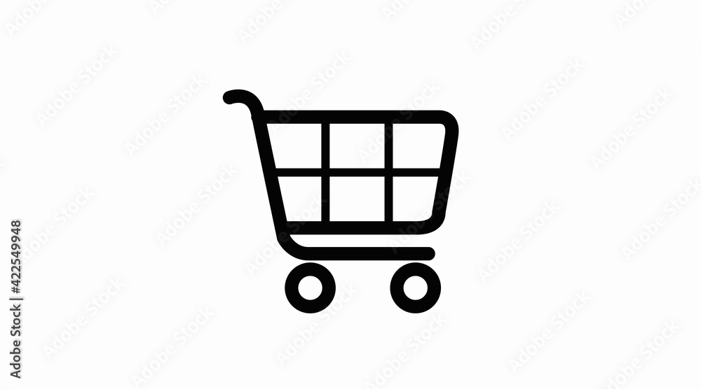 Black and White Shopping Cart Icon. Vector Isolated Illustration of a Shopping Cart