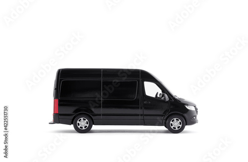 Transport black van car on white background with clipping path