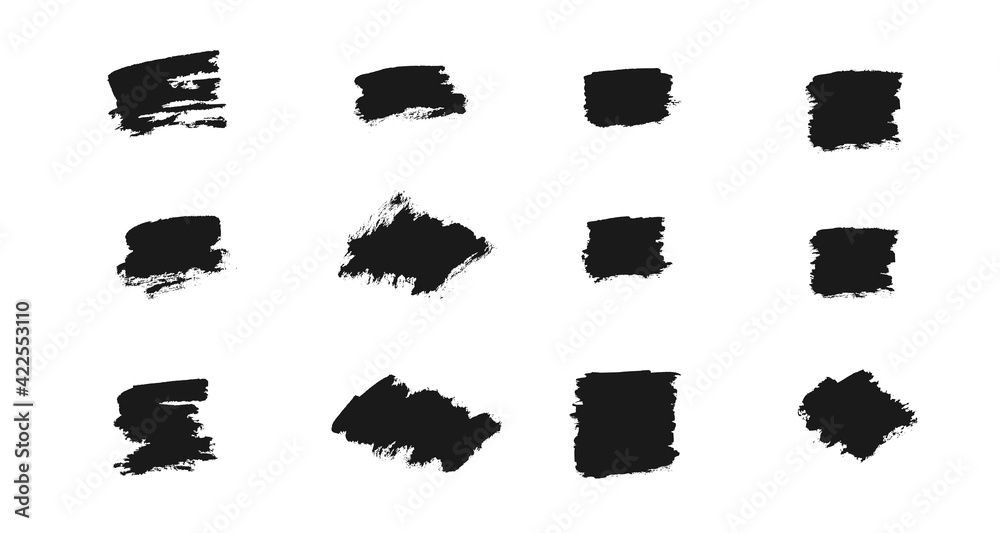 Black paint vector set. Collection of ink brush freehand element, text boxes Black paint vector set. Collection of ink brush freehand element, text boxes