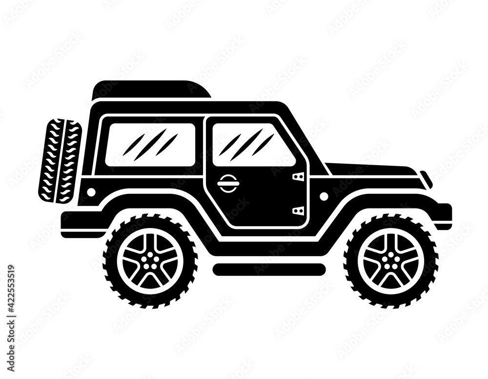 Off road car side view vector black illustration isolated on white background