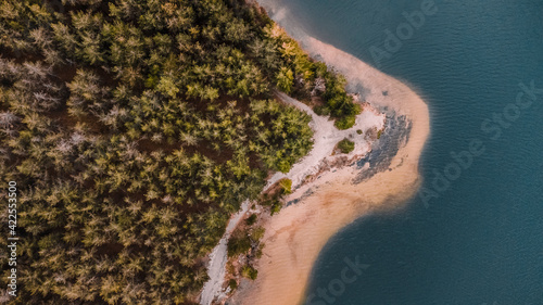 Areal drone view on a lake