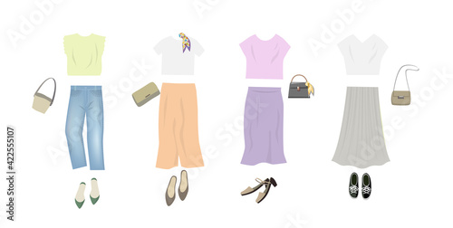 女性のファッションコーディネートのイラスト