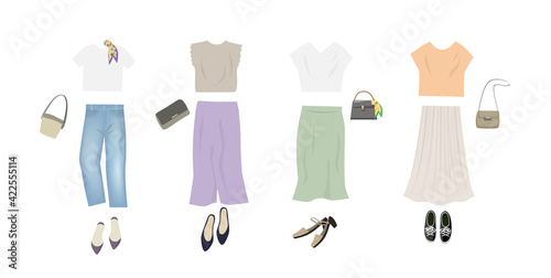 女性のファッションコーディネートのイラスト