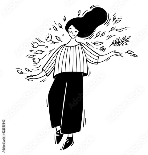 Photos Woman fling and dansing with leafs and flowers