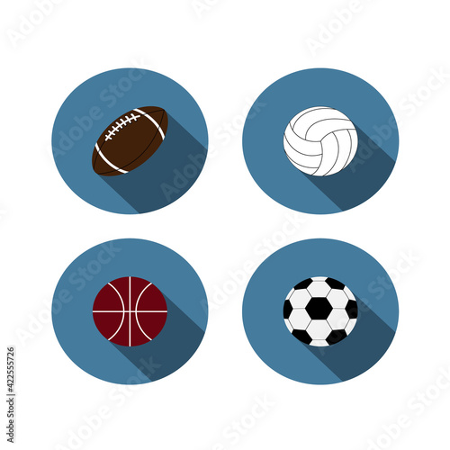 set of balls  balls of 4 kinds of active sports  team game. Vector flat illustration.