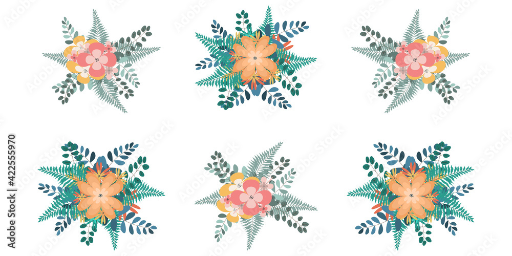 Fototapeta premium Vector design, flower bouquets, spring mood. Vector flat illustration.