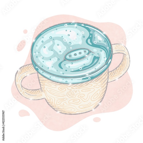 Fotografie baby cup, children's dishes for feeding the baby
