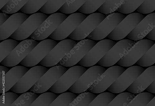 Black seamless pattern of bands twisted in the form of a rope. Vector dark repeating background illustration.