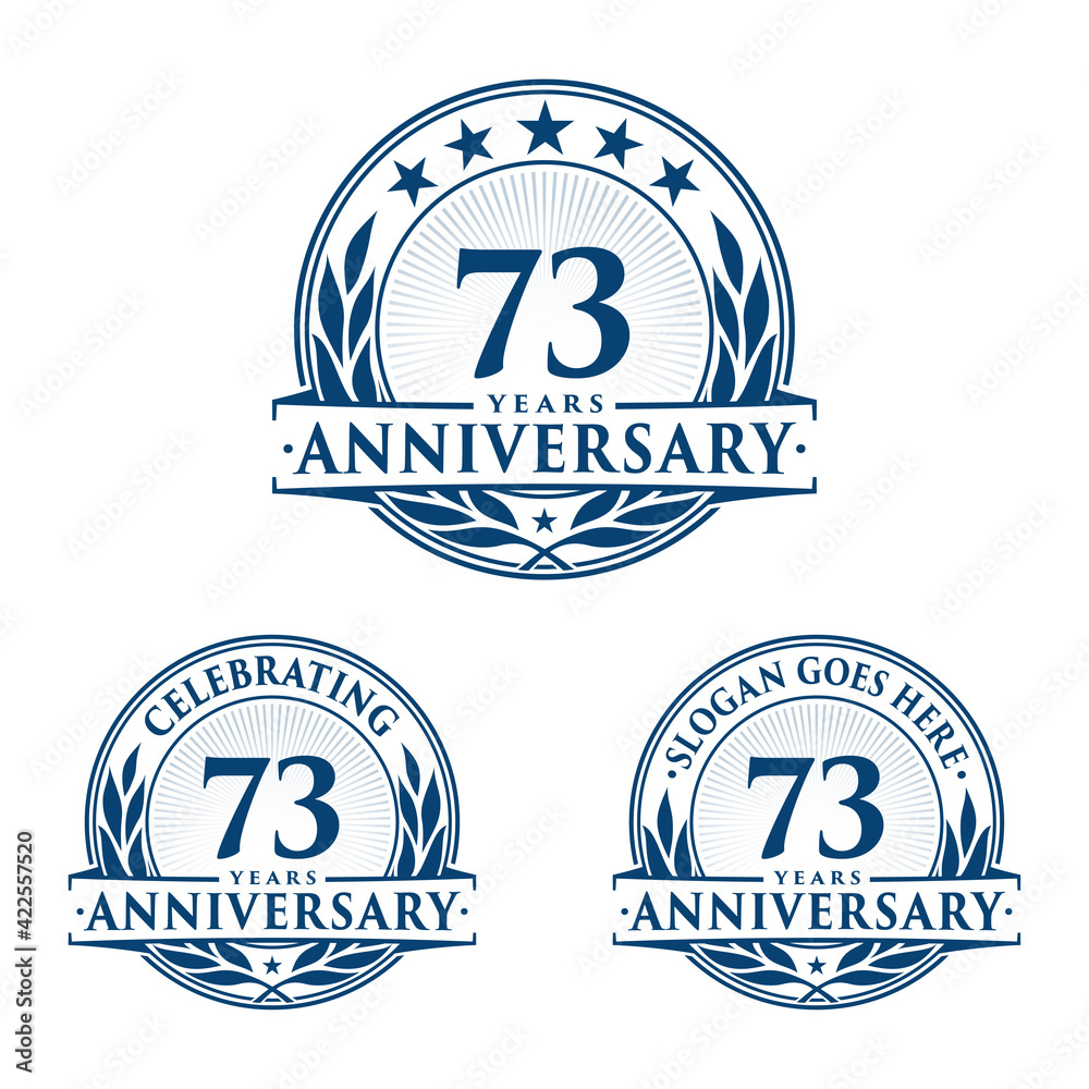 73 years anniversary logo set. 73rd years anniversary celebration logotype. Vector and illustration. 73 years anniversary logo set. 73rd years anniversary celebration logotype. Vector and illustration.