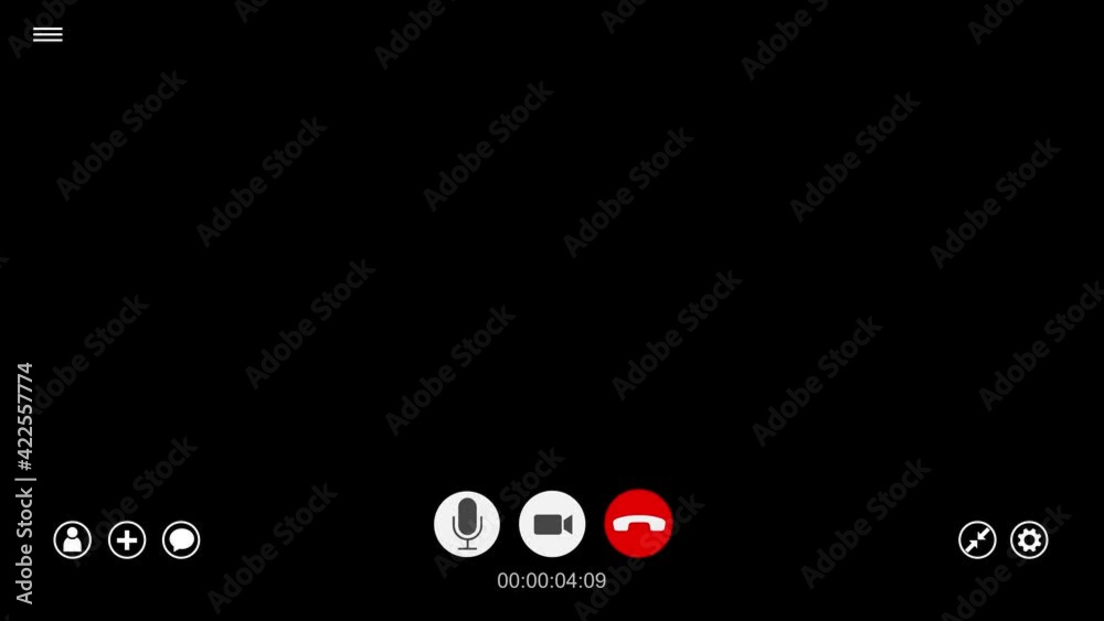 Animation of screen display of a video call template on a black background. Interface for Video communication, remote project management,  work from home.
