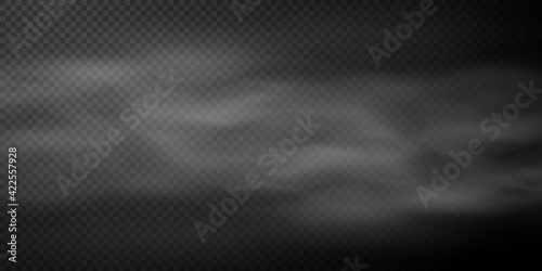 Natural smoke or fog effect on a black transparent background. Vector smoke or fog. Isolated. Vector illustration. 