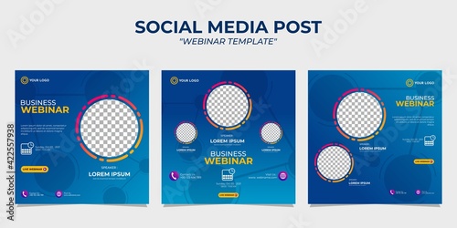 Creative design collection of social media story post templates on a blue gradient background. It is suitable for business webinar, marketing webinar, online class program, etc.