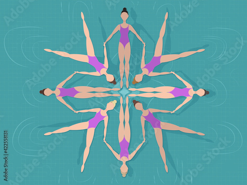 Synchronized swimming. Sports element. Woman athlete on the performance
