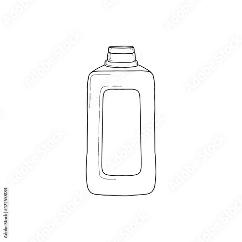 Vector illustration of detergent bottle. Line draw illustration.