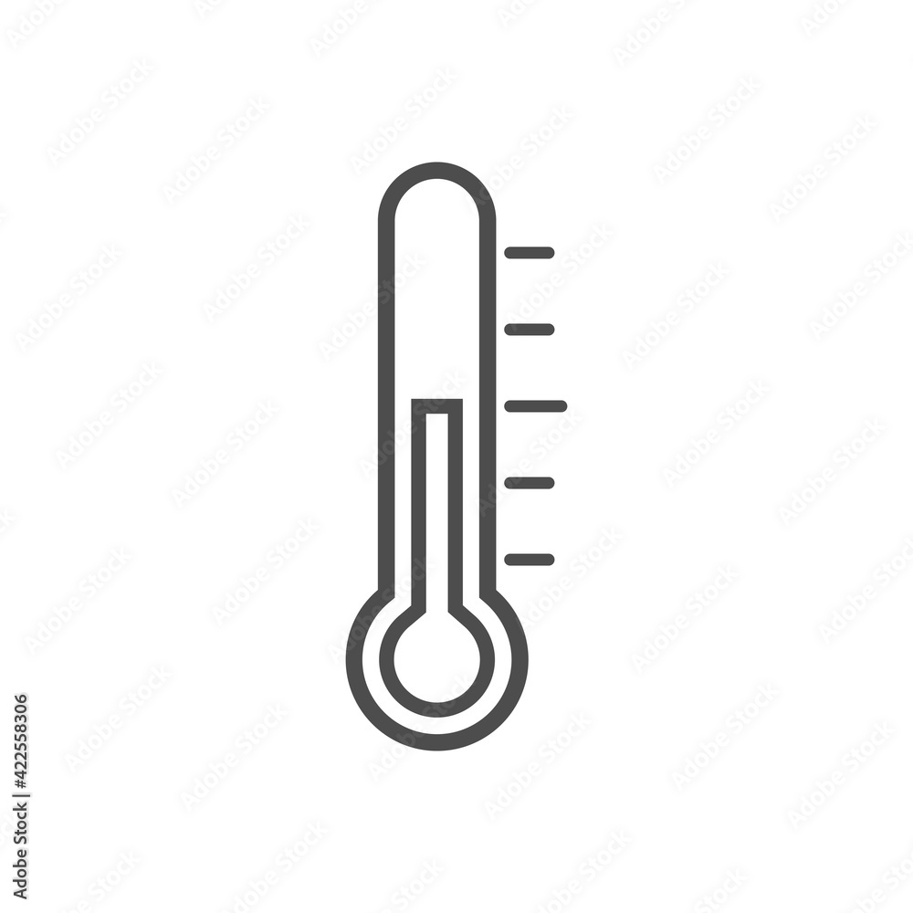 Thermometer line icon. Measurement outline instrument. Weather thermometer black silhouette. Medical device. Vector illustration isolated on white.