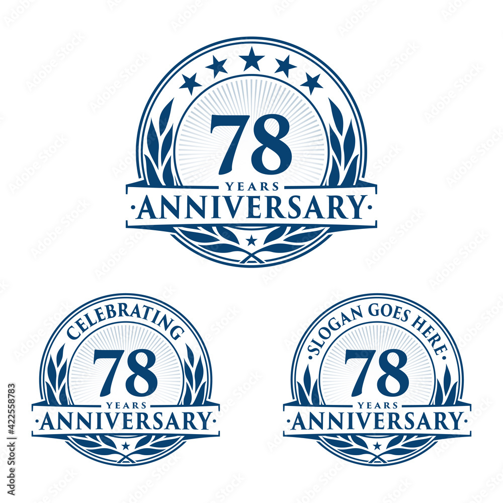78 years anniversary logo set. 78th years anniversary celebration logotype. Vector and illustration. 78 years anniversary logo set. 78th years anniversary celebration logotype. Vector and illustration.