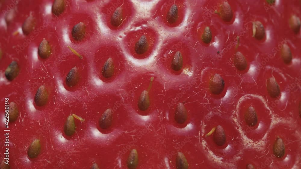 Juicy red strawberry, rotates, super macro, seeds and hairs on the strawberry. Juicy red strawberry, rotates, super macro, seeds and hairs on the strawberry.