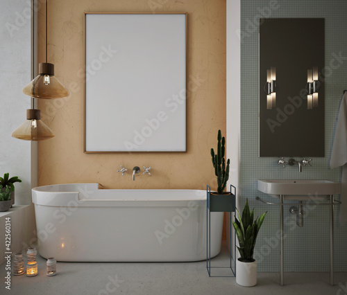 mockup poster in modern bathroom