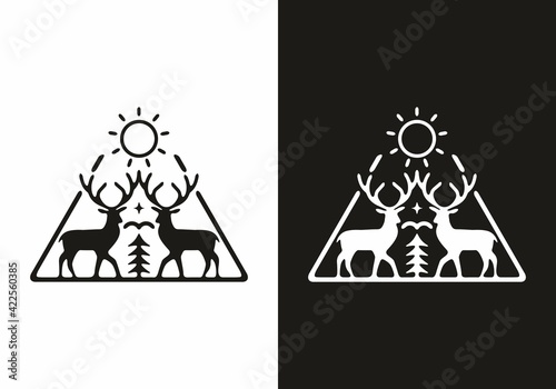 Twin deer and sun illustration