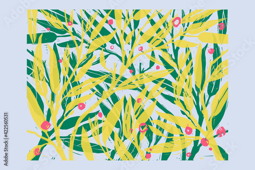 Beautiful abstract foliage pattern. Hand-drawn trendy exotic tropical linotype print. Graphic element vector shape for laser plotter cut and stamp.