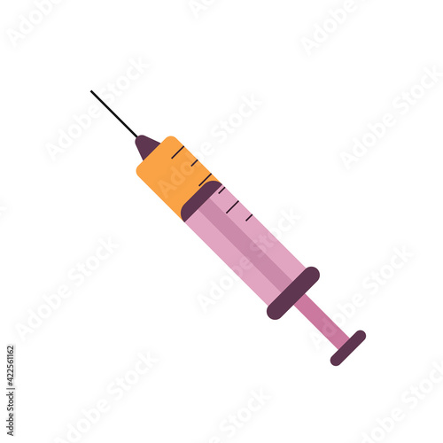 Syringe isolated on white background. Vaccine against COVID-19. Vector illustration in flat style