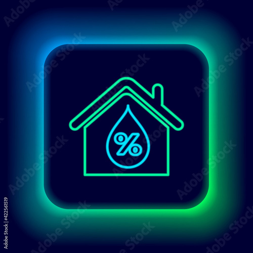 Glowing neon line House humidity icon isolated on black background. Weather and meteorology, thermometer symbol. Colorful outline concept. Vector