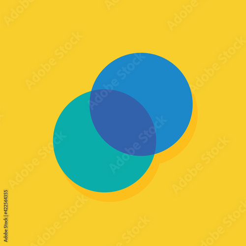 blue circle and green circle merge together on yellow background
