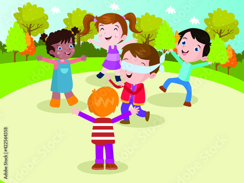 Kids playing hide and seek cartoon vector concept for banner, website, illustration, landing page, flyer, etc.