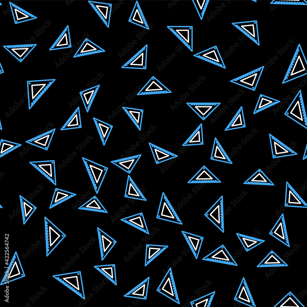 Line Triangular ruler icon isolated seamless pattern on black background. Straightedge symbol. Geometric symbol. Vector