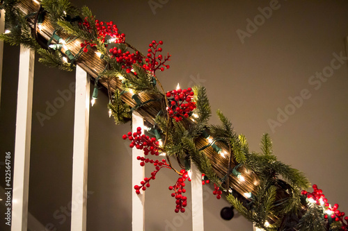Christmas berry stair rail decoration
