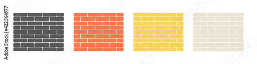 Set of brick walls in different colors isolated on a white background. Construction or building materials concept. Vector illustration in flat style