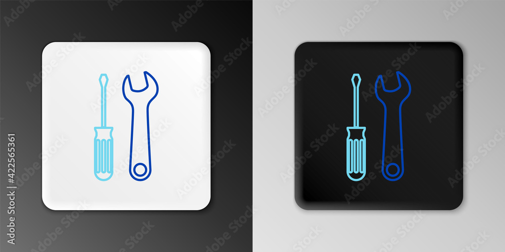 Line Screwdriver and wrench tools icon isolated on grey background. Service tool symbol. Colorful outline concept. Vector Line Screwdriver and wrench tools icon isolated on grey background. Service tool symbol. Colorful outline concept. Vector