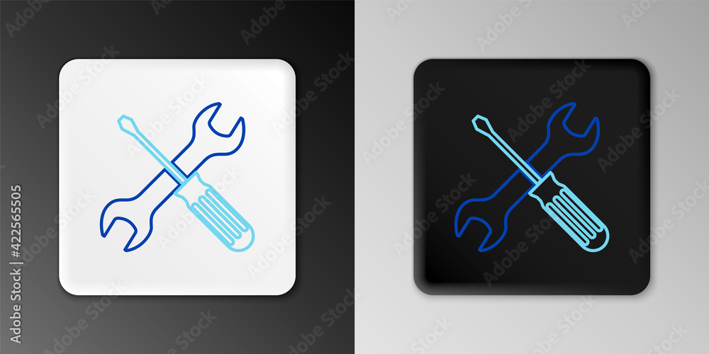 Fototapeta premium Line Crossed screwdriver and wrench tools icon isolated on grey background. Service tool symbol. Colorful outline concept. Vector