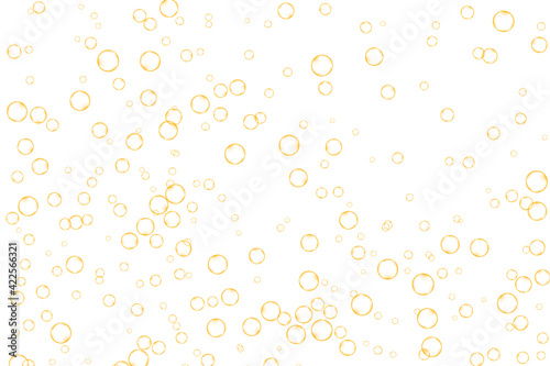 Golden air Bubbles, oxygen, champagne crystal clear isolated on white background modern design. Vector illustration of EPS 10.