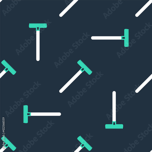 Line Garden rake icon isolated seamless pattern on black background. Tool for horticulture, agriculture, farming. Ground cultivator. Housekeeping equipment. Vector