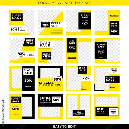 Social Media Puzzle Template Pack for creature your unique content grid, modern social media post feed. Set of editable modern square background template.