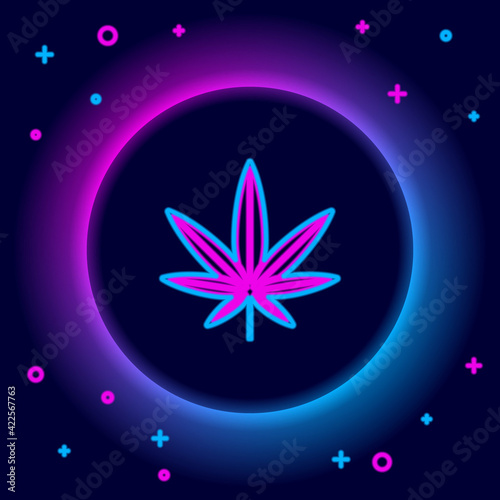 Glowing neon line Medical marijuana or cannabis leaf icon isolated on black background. Hemp symbol. Colorful outline concept. Vector