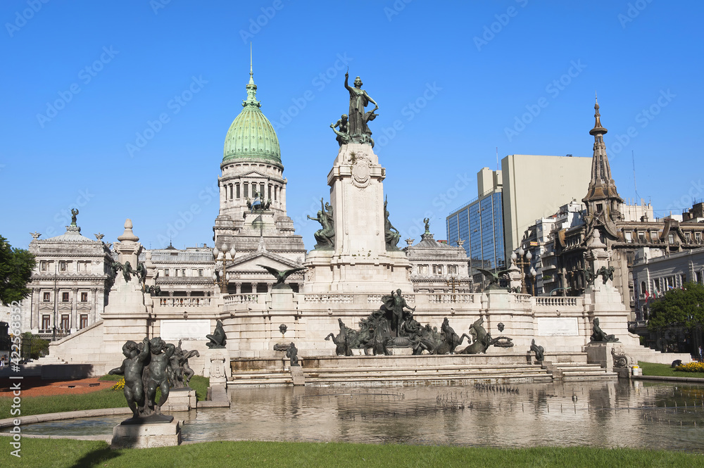 Argentinean National Congress and Monumento a los dos Congresos, Plaza del Congreso, Buenos Aires, Argentina, South America