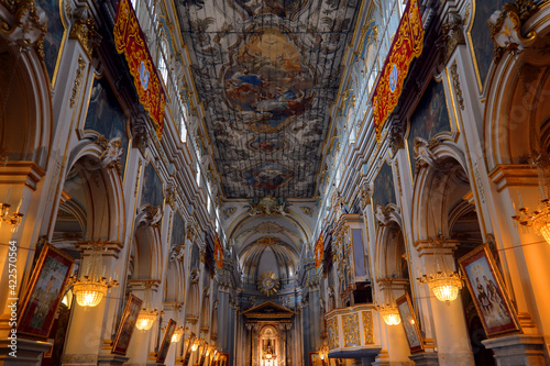Interior of the basilica of San Sebastiano  Melilli  Syracuse  Sicily.