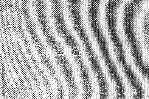 Grunge semitone coarse fabric texture. Monochrome background of old rough textiles with halftone, vertical stripes, noise and graininess. Overlay template. Vector illustration photo