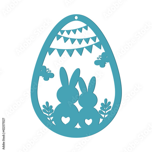 Easter egg composition lovebirds, black stencil silhouette