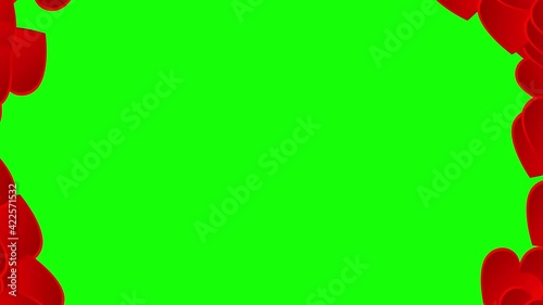 Transitions of hearts on green screen background for video editing. Valentines day video transition concept of love and wedding season. Template for video