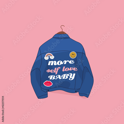 More self love baby. Denim jacket. Vector
