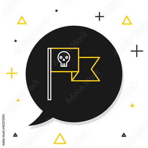 Line Pirate flag with skull icon isolated on white background. Colorful outline concept. Vector