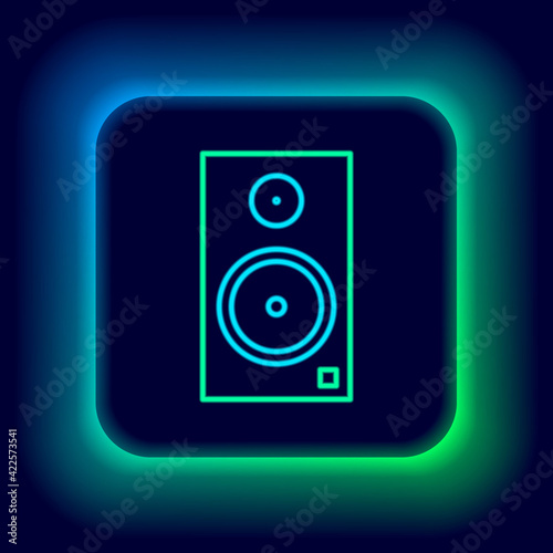 Glowing neon line Stereo speaker icon isolated on black background. Sound system speakers. Music icon. Musical column speaker bass equipment. Colorful outline concept. Vector