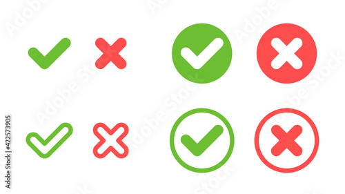 Set of crosses and check marks isolated on white background. Concept of "yes" and "no".Vector illustration in flat style