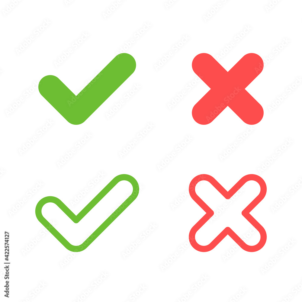 Set of crosses and check marks isolated on white background. Concept of Set of crosses and check marks isolated on white background. Concept of