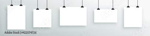 Realistic mock-up of white hanging poster. Empty white  poster template. 