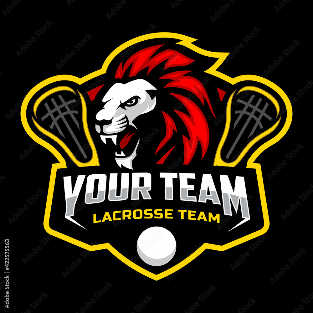 Fototapeta Lion mascot for a lacrosse team logo. Vector illustration.