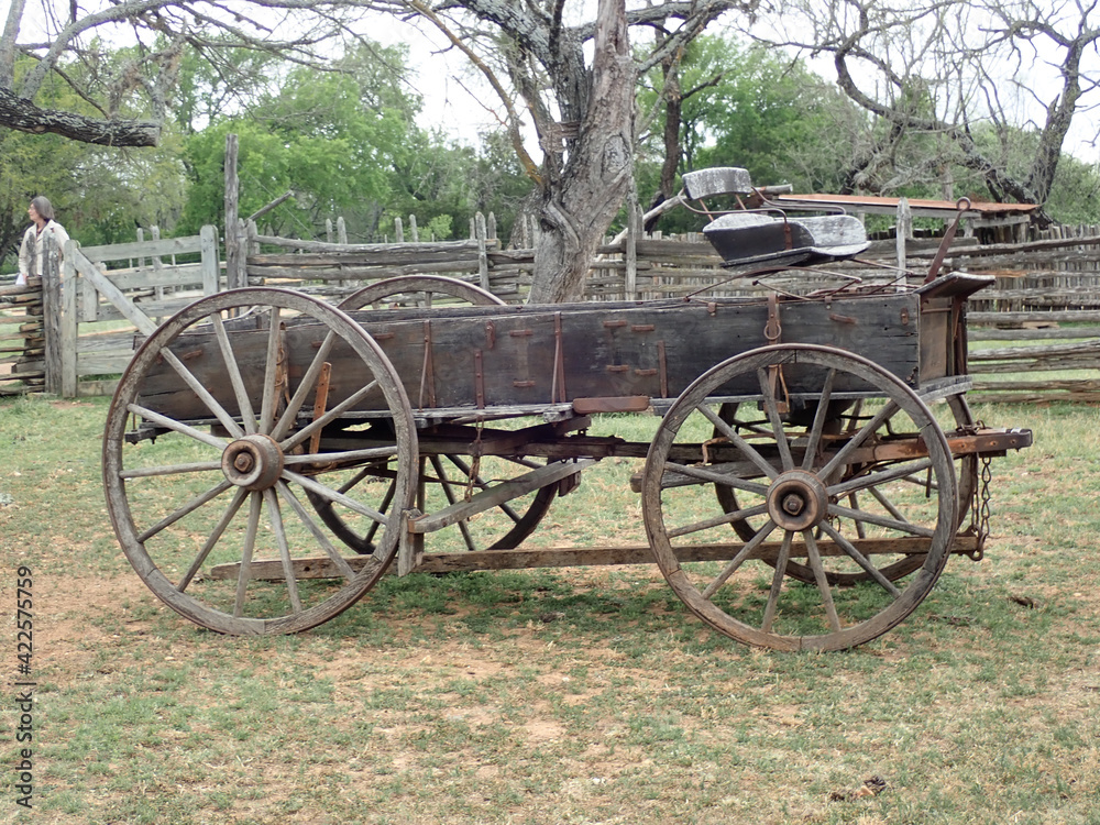 Old wooden horse drawn wagon